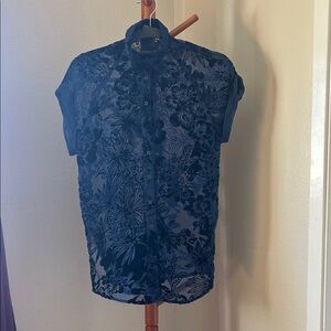 Ecote Navy Floral Short-Sleeve Button-Down Shirt